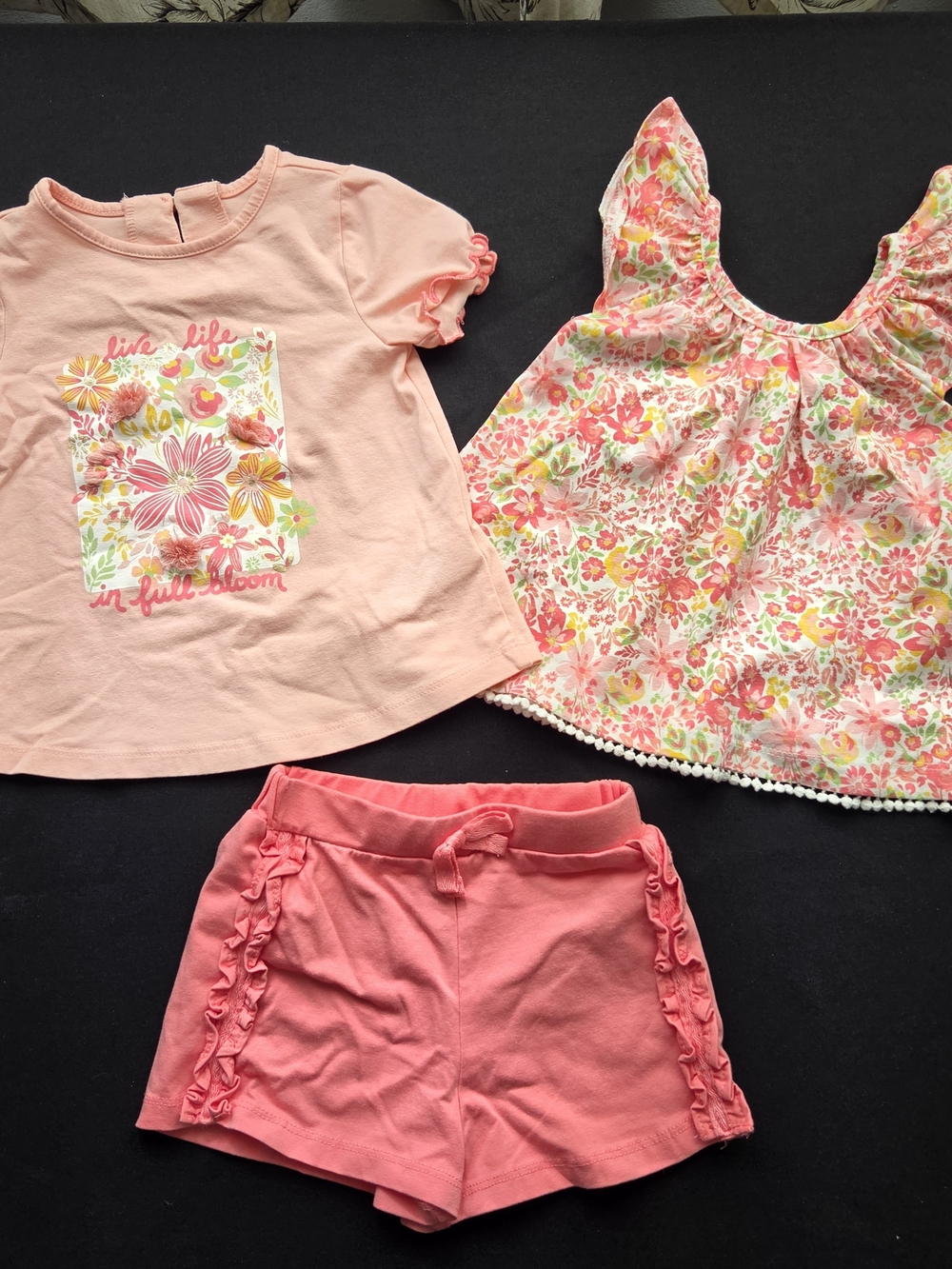 Isaac Mizrahi Pink Floral Graphic Tee & Coral Ruffle Shorts Set